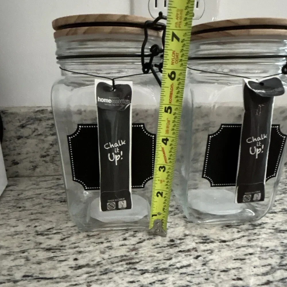 Home Essentials Chalk It Up! Clear Glass Canisters Set of 2 w/ Wood Lids & Latch